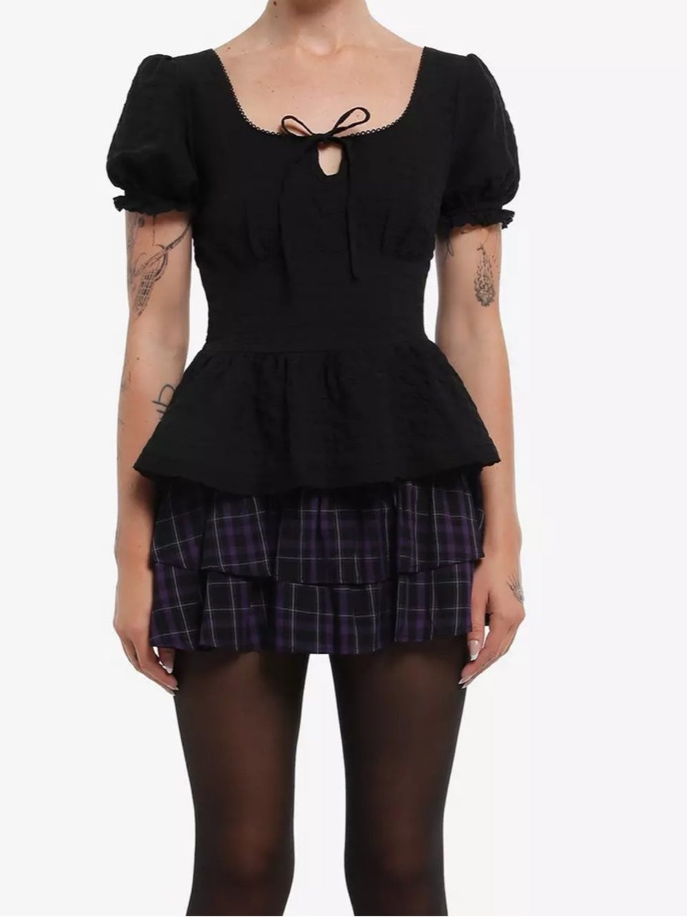 Cosmic Aura Black Milkmaid Peplum Puff Sleeve Top Whimsigoth Dark Romantic M
